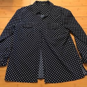 Long navy polka dot button down shirt